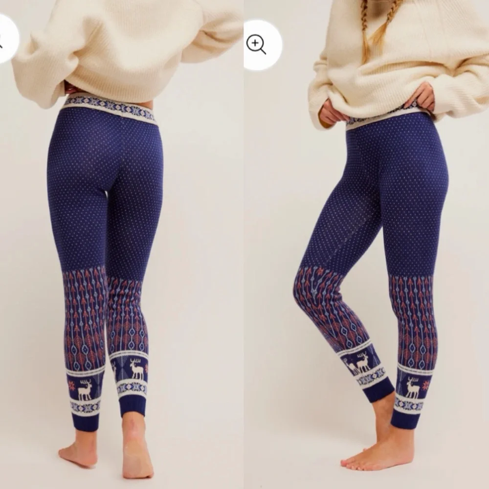 NWT Free People Ski Cozy Blue Patterned Thick Leggings
